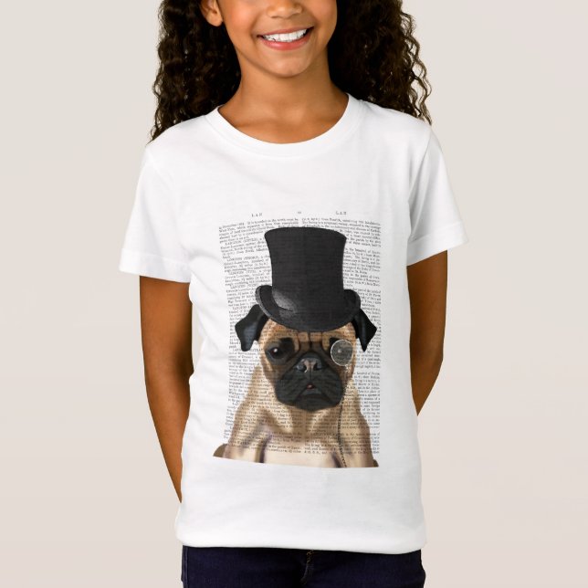 Pug, Formal Hound and Hat T-Shirt (Front)