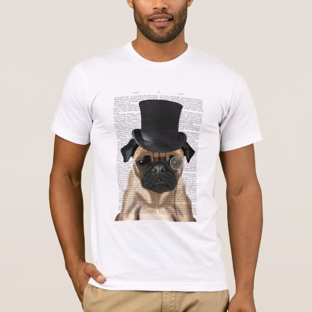 Pug, Formal Hound and Hat T-Shirt (Front)