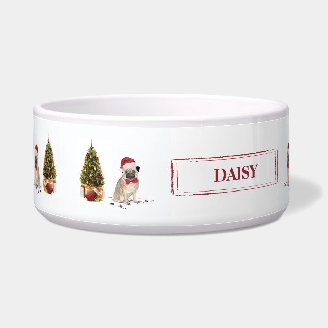 Pug Funny Christmas Dog with Tree Bowl (Left)