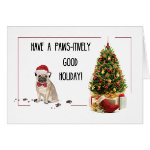 Pug Funny Christmas Dog with Tree Cards