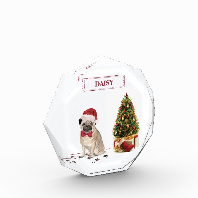 Pug Funny Christmas Dog with Tree Photo Block (Left)