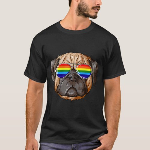 Pug Gay Pride Flag LGB Rainbow Sunglasses Pug T_Shirt