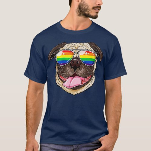 Pug Gay Pride Flag Sunglasses LGB  Dog Puppy Lover T_Shirt