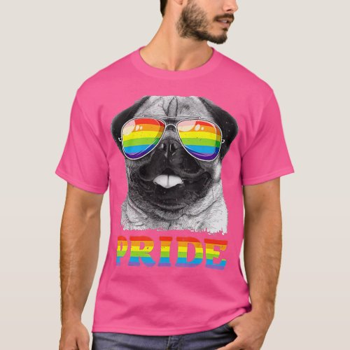 Pug Gay Pride LGB Rainbow Flag Sunglasses  LGBQ  T_Shirt