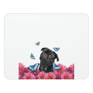 Pug Gerbera Butterflies   Cute Black Dog Door Sign