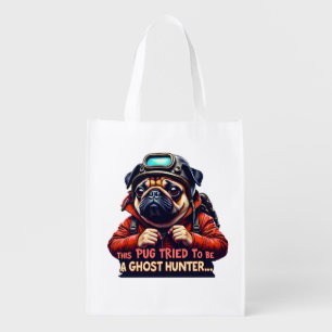Pug Ghost Hunter Halloween Grocery Tote Bag – Cute