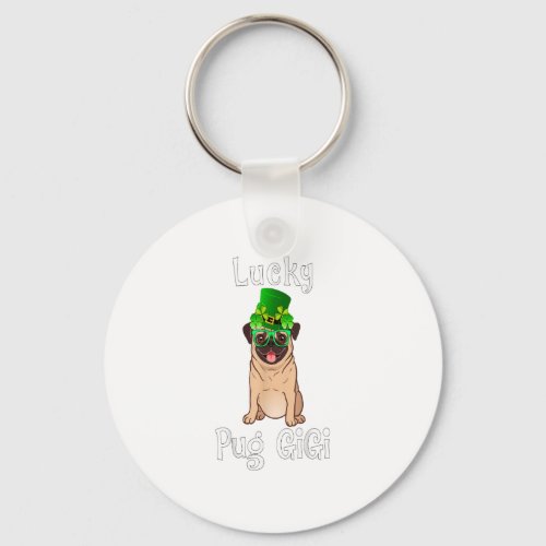 Pug Gigi St Patricks Day Funny Shamrock Gifts Keychain