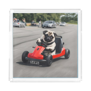 Pug go-kart racing acrylic tray