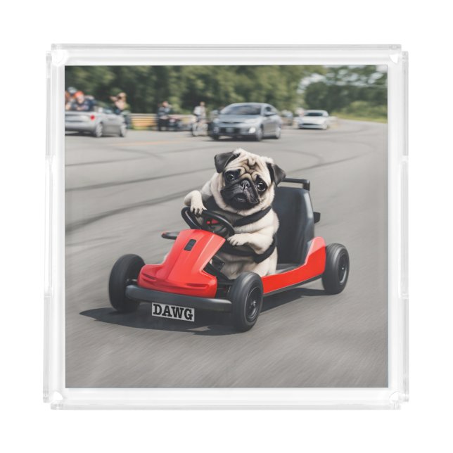 Pug go-kart racing acrylic tray (Front)
