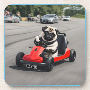 Pug go-kart racing beverage coaster