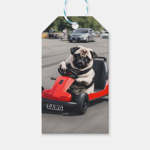 Pug go_kart racing gift tags