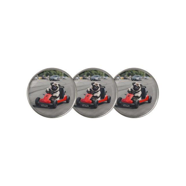 Pug go-kart racing golf ball marker (3 Up)
