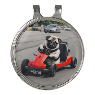 Pug go-kart racing golf hat clip