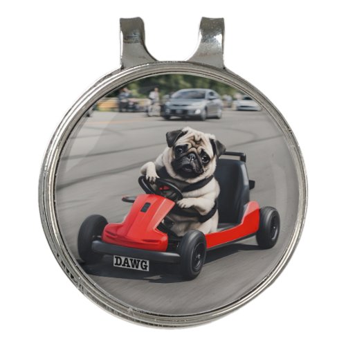 Pug go_kart racing golf hat clip