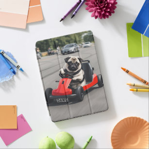 Pug go-kart racing iPad air cover
