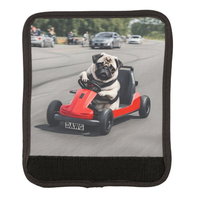 Pug go-kart racing luggage handle wrap (Front)
