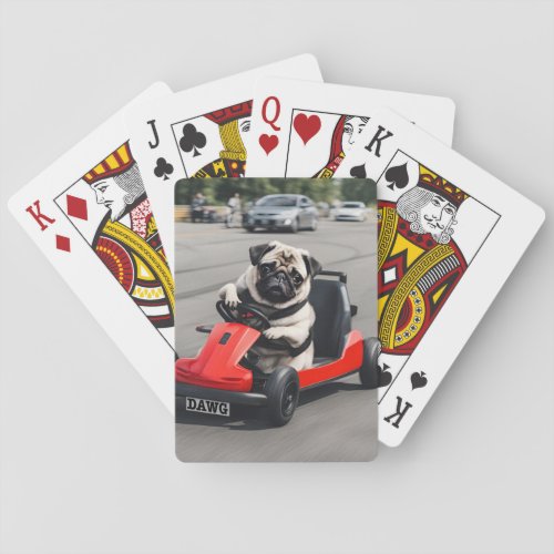 Pug go_kart racing poker cards