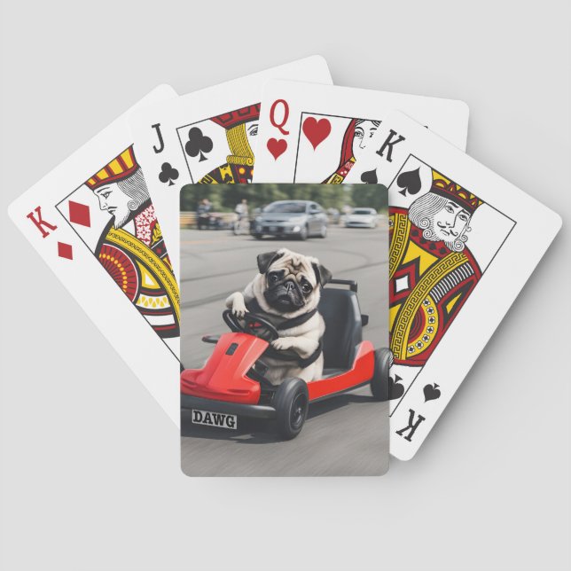 Pug go-kart racing poker cards (Back)