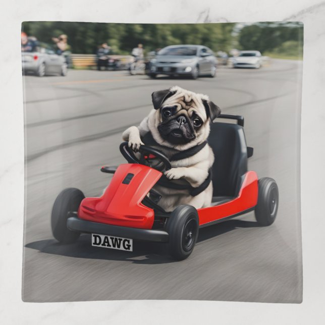 Pug go-kart racing trinket tray (Front)