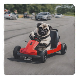 Pug go-kart racing trivet