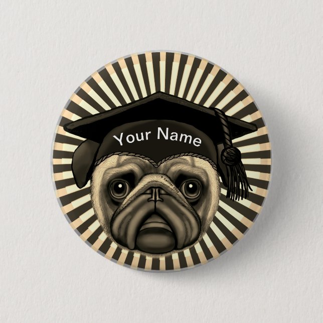 Pug Grad   Button (Front)