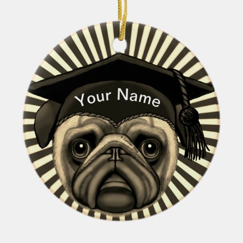 Pug Grad   Ceramic Ornament