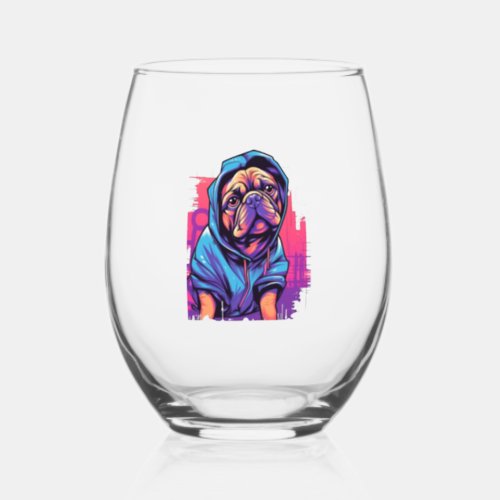 Pug Graffiti Pug Owner Pug Lover  Stemless Wine Glass