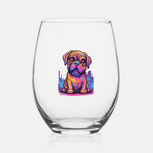 Pug Graffiti Pug Owner Pug Lover    Stemless Wine Glass