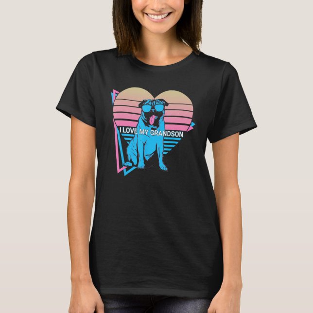Pug Grandpa Retro I Love My Grandson T-Shirt (Front)