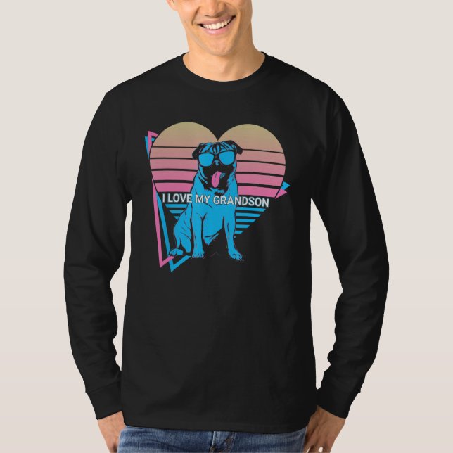 Pug Grandpa Retro I Love My Grandson T-Shirt (Front)