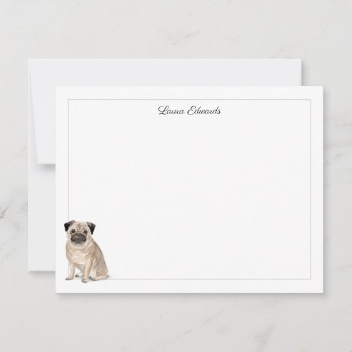 Pug Gray Border Personalized Stationery Note Card