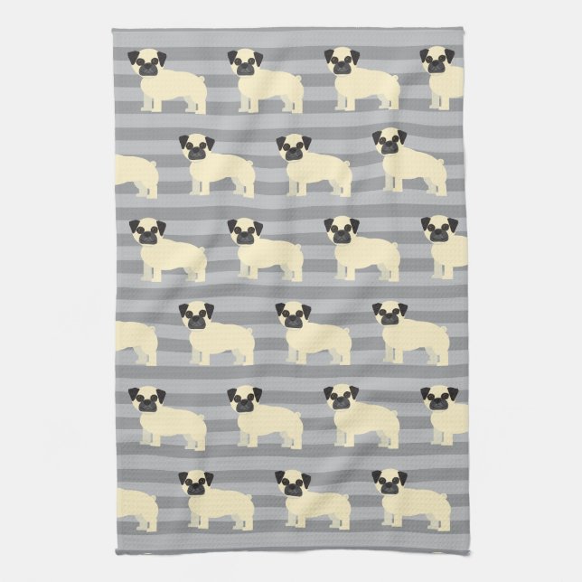 Pug Gray Lined Kitchen Towel (Vertical)