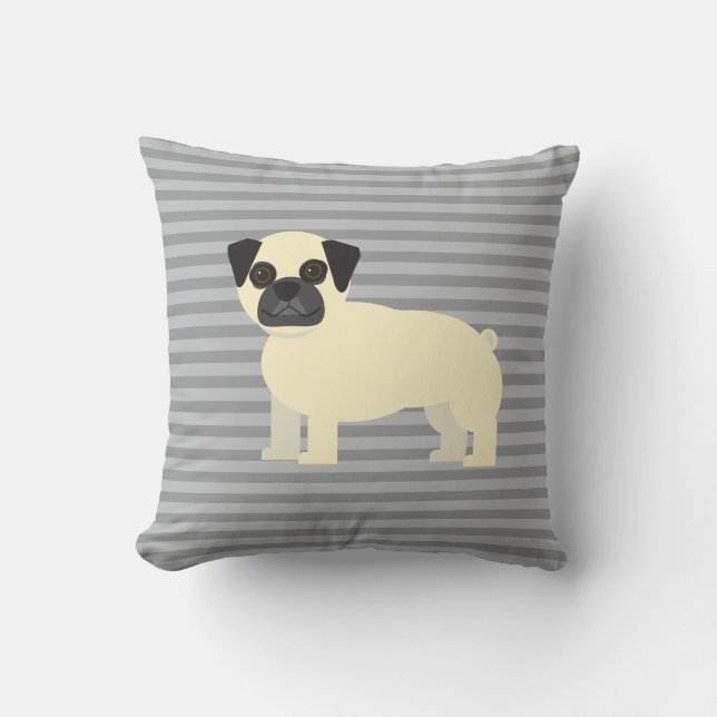 Pug Gray Lined Throw Pillow (Front)