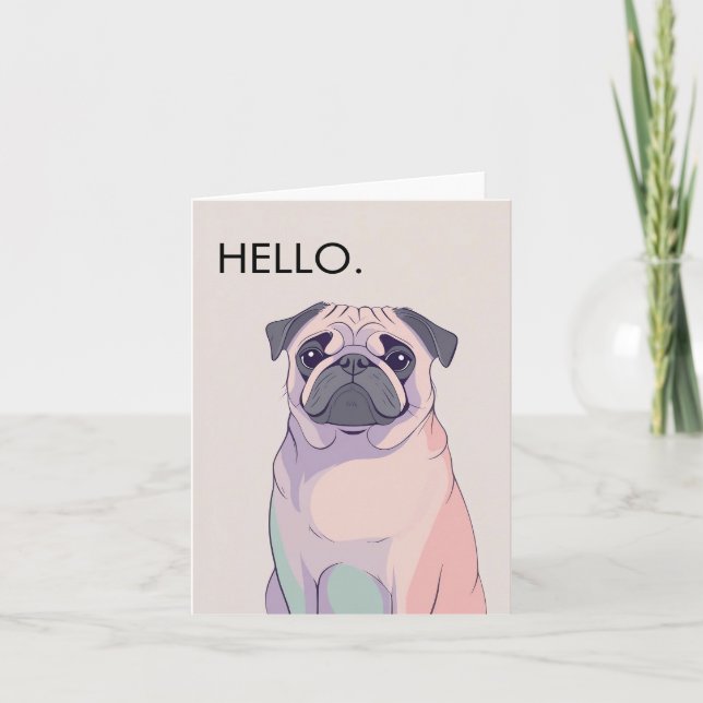 Pug Greeting Card – Retro Dog Art – Blank – 4 X 6 (Front)