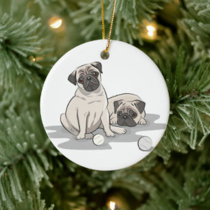 Pug Group Cartoon Ceramic Ornament