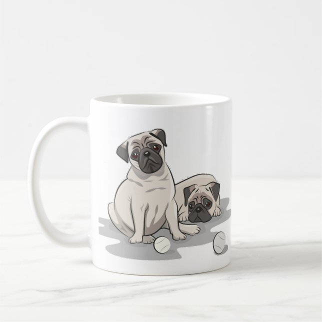 Pug Group Cartoon Coffee Mug (Left)