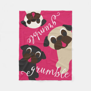 Pug Grumble Fleece Throw Blanket