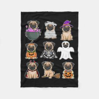 Pug Halloween Costume Spooky Ghost Pumpkin Pug Hal Fleece Blanket