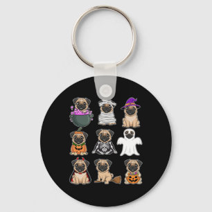 Pug Halloween Costume Spooky Ghost Pumpkin Pug Hal Keychain