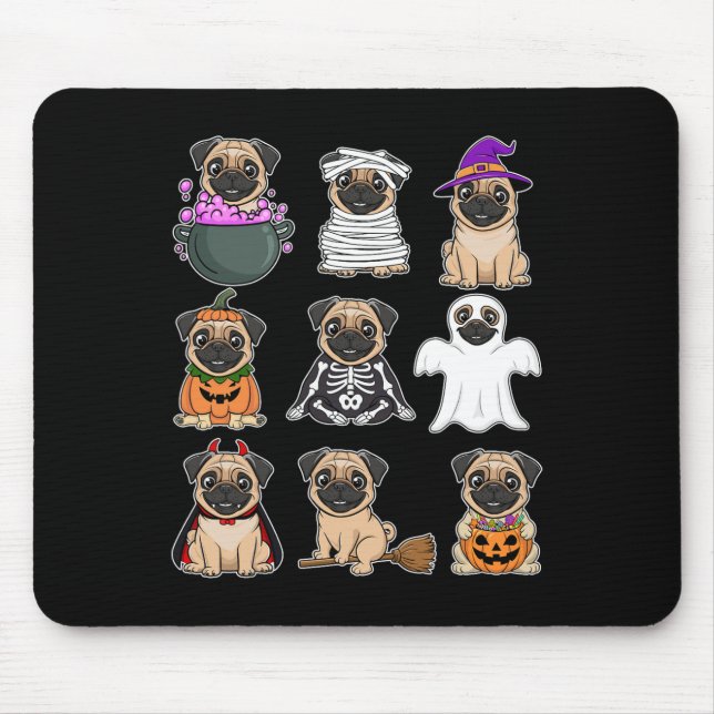 Pug Halloween Costume Spooky Ghost Pumpkin Pug Hal Mouse Pad (Front)