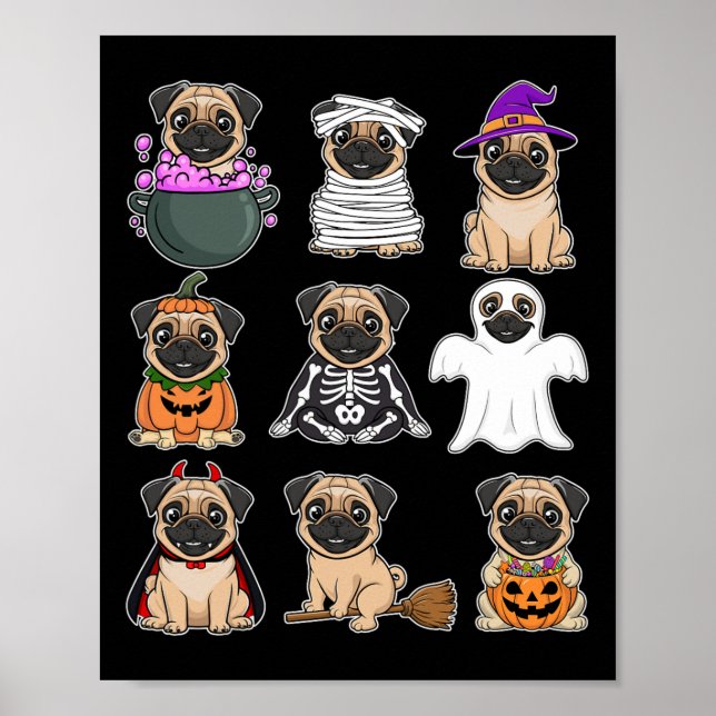 Pug Halloween Costume Spooky Ghost Pumpkin Pug Hal Poster (Front)