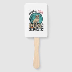 Pug Halloween Girl Vintage Vector Design (2)_1 Hand Fan