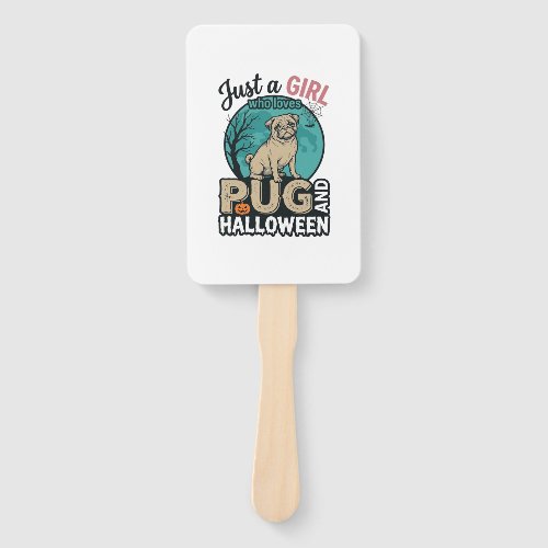 Pug Halloween Girl Vintage Vector Design (2)_1 Hand Fan