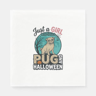Pug Halloween Girl Vintage Vector Design (2)_1 Napkins