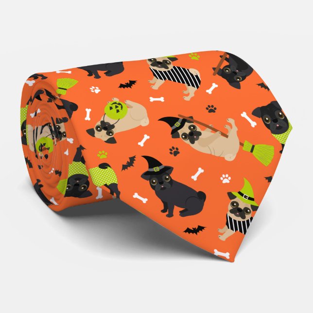 Pug Halloween Neck Tie (Rolled)