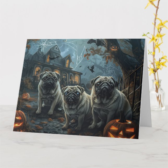 Pug Halloween Night Doggy Delight Card (Yellow Flower)