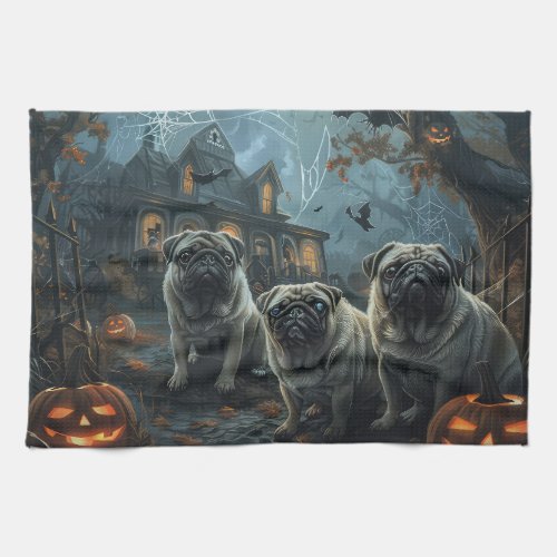 Pug Halloween Night Doggy Delight Kitchen Towel