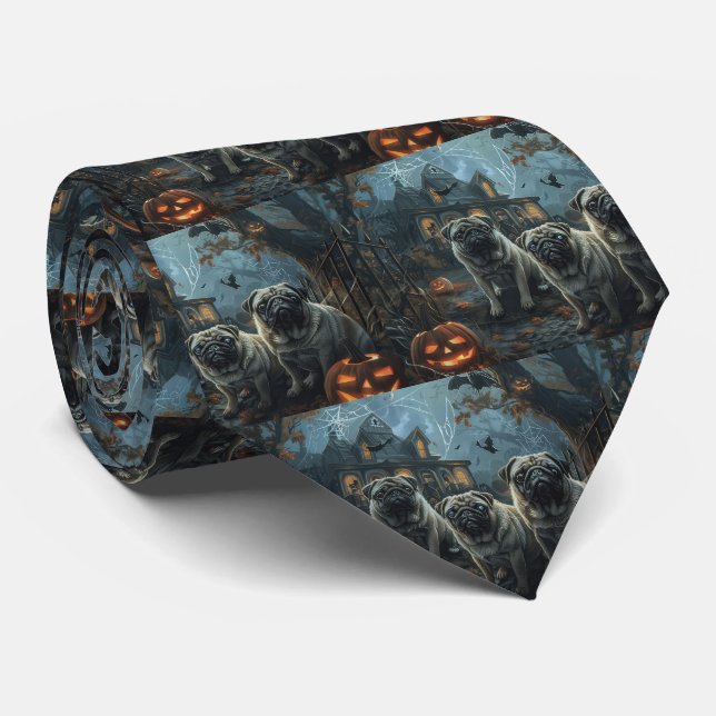 Pug Halloween Night Doggy Delight Neck Tie (Rolled)