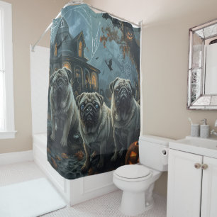 Pug Halloween Night Doggy Delight Shower Curtain
