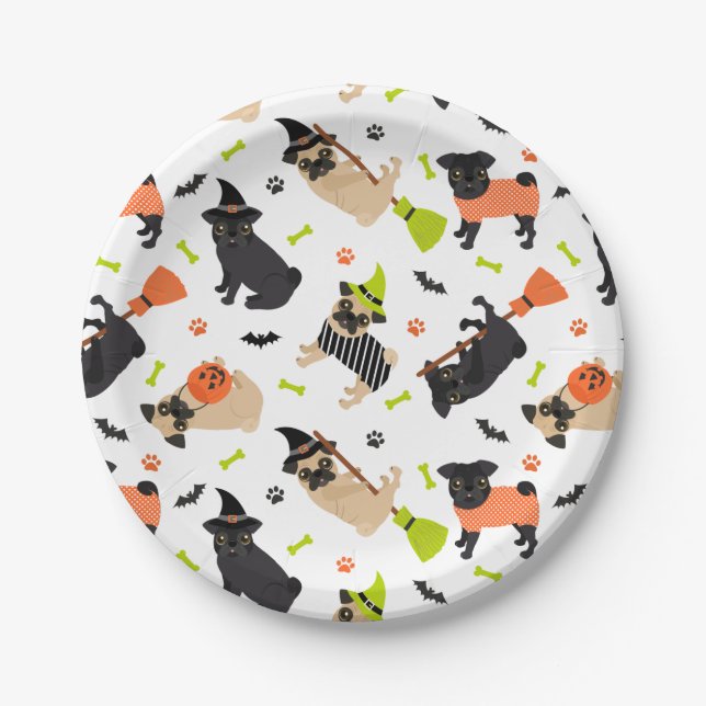 Pug Halloween Party Paper Plates (Front)